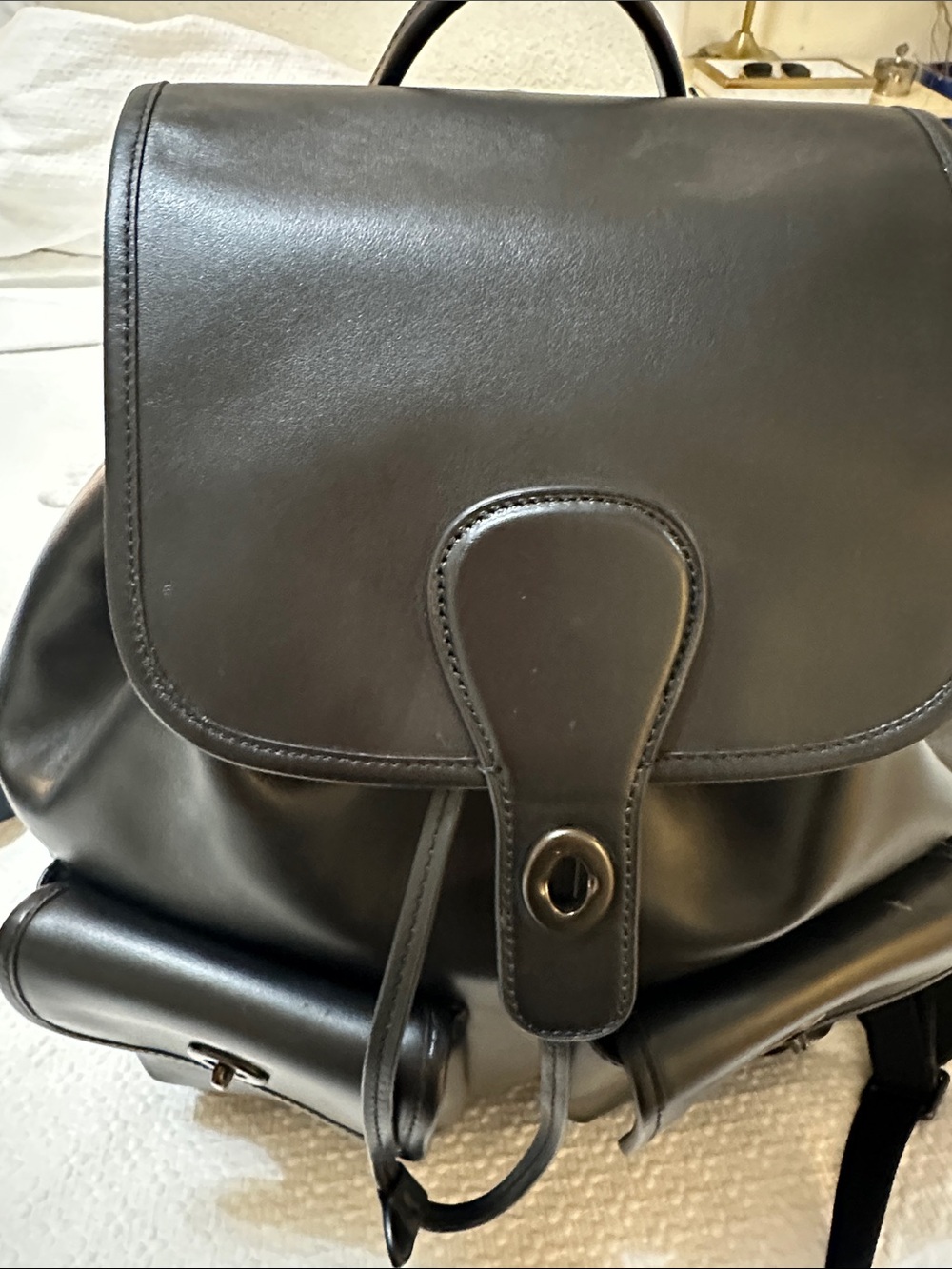 Coach Black Leather Men's Backpack with Front Pockets - Picture 5 of 7